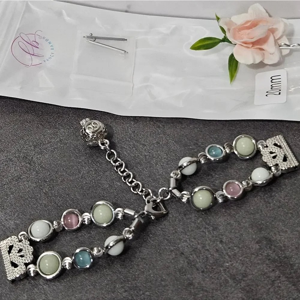 Luminous Beaded Bracelet Watchband SILVER 20mm SAMSUNG ANDROID NEW FANCY BANDS